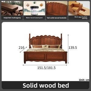 Massief houten tweepersoonsbed, eenvoudig <span class=keywords><strong>vintage</strong></span> design, hoge opbergbox, 1,5m-1,8m, slaapkamermeubilair, gemaakt in de VS - Product Image 5