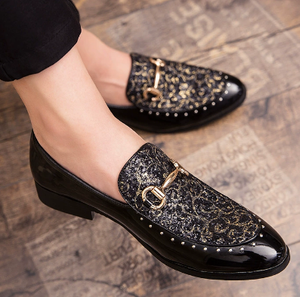 <span class=keywords><strong>Scarpe</strong></span> Eleganti da Uomo alla Moda con Tacco a Blocco, Blu, Oro, Nero, Bianco con Glitter, Mocassini Casual Eleganti, Taglie 38-44 - Product Image 3