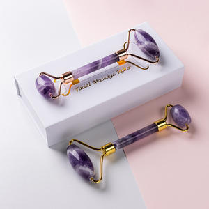 Ametista naturale di cristallo di <span class=keywords><strong>giada</strong></span> <span class=keywords><strong>rullo</strong></span> con manico in metallo ottone per la cura del viso <span class=keywords><strong>rullo</strong></span> per occhi viso collo muscolare rilassamento sbiancante - Product Image 5