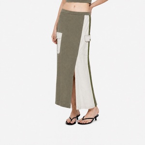 Women's Cargo Midi <b>Skirt</b> <b>Elastic</b> <b>Waist</b> Solid Color Polyester Cotton Pocket Design All Seasons Wear - Product Image 2