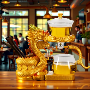 กาน้ำชาแก้วบอโรซิลิเกตทรงสูงทนความร้อนรูปมังกรทองใช้ในบ้านกาน้ำชาอัตโนมัติแบบขี้เกียจใช้ในบ้าน - Product Image 3