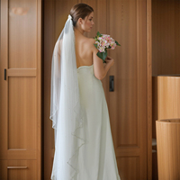 Mariage des mariées du commerce extérieur européen et américain perlé monocouche voile moyen-long robe de mariée voile décoratif perlé