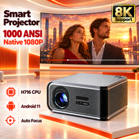 Projecteur intelligent Full HD 1080P natif 1000 Ansi Android 11 avec haut-parleurs HiFi, projecteurs de cinéma maison 300 pouces avec télévision numérique DVB-T2