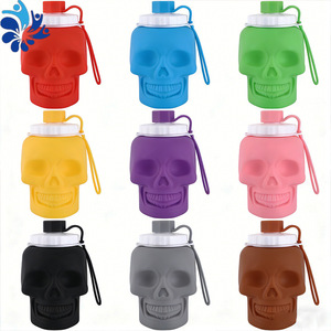 Botella de Agua de Silicona con Diseño de Calavera, Gran Capacidad, Portátil, para Uso en Exteriores, Gris, Naranja, Caqui Claro - Product Image 5