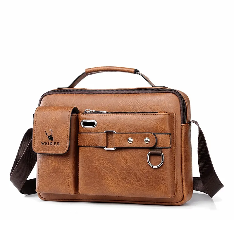 WEIXIER PU Leather Men's Handbag Vintage Messenger Men Shoulder Bags Male Briefcase Bag Casual tote bag Handbags Men D234