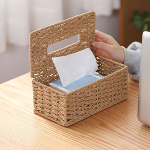 Boîte à mouchoirs <span class=keywords><strong>de</strong></span> bureau moderne et luxueuse, accessoire <span class=keywords><strong>de</strong></span> maison élégant, avec couvercle rectangulaire vintage, porte-serviettes <span class=keywords><strong>en</strong></span> corde <span class=keywords><strong>de</strong></span> papier tissé à la main - Product Image 3