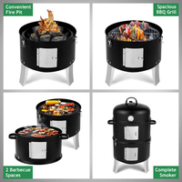 Barbecue vertical 3-en-1 au charbon de bois, grill multifonction, fumoir tonneau robuste pour jardin, camping et pique-nique