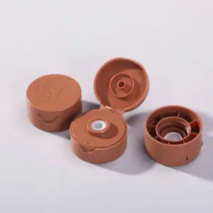 38 400 Custom Brown Color Cap Easy Squeeze Out Flip Top Lid with Silicone Valve Hole for Sauce Honey