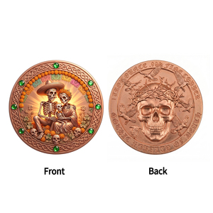 Pièce de collection artistique en cuivre fin .999 de 1 oz, imprimée UV, motif Squelette Famille, Commémorative Dia De Los Muertos Memento Mori, Héritage <span class=keywords><strong>Mexicain</strong></span> - Product Image 2