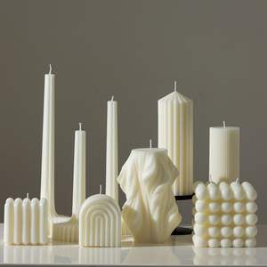 เทียนทรงเสาลายเรขาคณิตพรีเมียม ทำมือ กลิ่นหอม สีขาว เป็นมิตรกับสิ่งแวดล้อม สำหรับตกแต่งบ้าน ของขวัญวันหยุด งานแต่งงาน - Product Image 3