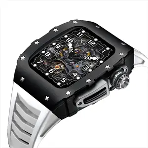 Luxury Case Carbon fiber for Apple Watch 8 Case 45mm Mod Kit Rubber Silicone Band for IWatch Series 7 SE 6 5 4 44mm