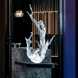 Sculpture abstraite en forme de vague, effet d'eau bleue transparente, 480x350x910mm, décoration artistique pour hall d'hôtel et club-house - Product Image 4