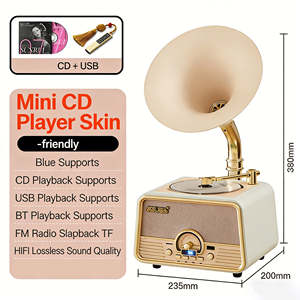 Reproductor de discos giratorio mini en oferta, altavoz todo en uno, reproductor de discos inalámbrico BT, radio FM USB, reproducción de 3 velocidades, audio de escritorio - Product Image 3