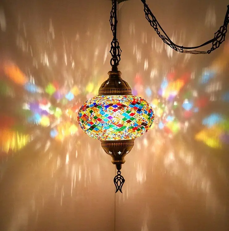Lampadari in vetro appesi luce a sospensione marocchina turca fatta a mano mosaico in vetro colorato Cafe Restaurant light