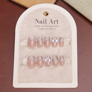 Faux ongles carrés à presser, faits main, détachables, style crème glacée, motif nœud, pour l'été, lot de 30 pièces en boîte - Product Image 3