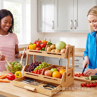 Étagère de rangement en bois à 2 niveaux avec tiroir, présentoir de service pour fruits, pain et légumes