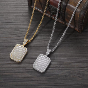 Small square pendant, hip-hop jewelry necklace, men's bronze inlaid with zirconium, shield square pendant <b>chain</b>. - Product Image 1