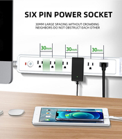 Barrette d'alimentation à six prises American Standard Ports de charge USB Prise de bureau ignifuge avec protection contre les surcharges