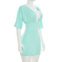 Robe d'été pour femmes Viviblook C26DS218, nouvelle robe moulante mini à col en V plissée de couleur unie pour femmes