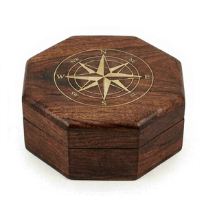 Walnut Wooden Storage <b>Box</b> Compass Inlay Memory <b>Box</b> Hexagon Organizer for <b>Keepsakes</b> High Quality & Finishing Customised Size <b>Box</b> - Product Image 1