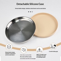 Ensemble d'assiettes rondes en acier inoxydable 304 pour bébé avec base en silicone antidérapante, anti-brûlure, sans BPA, facile à nettoyer, passe au lave-vaisselle