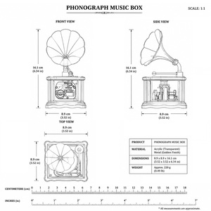 Carillon Sankyo <span class=keywords><strong>a</strong></span> 18 note in acrilico cristallino, grammofono dorato <span class=keywords><strong>a</strong></span> manovella, regalo vintage per lei, decorazione per la casa, personalizzabile - Product Image 2