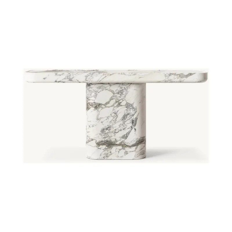 Landiview Meubles de luxe en pierre Table basse Vitolo sculptée Arabescato pour la décoration dans les couloirs, l'entrée et le salon