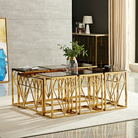 Ensemble de table de meubles de salon de style moderne 5 pièces table basse en acier inoxydable tables de couleur or