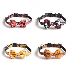 KingHon Productos de Halloween para Mascotas, Collar de Calabaza para Gato con Hebilla de Seguridad, Collar para Cachorro con Lazo Festivo y Campana, Collar Ajustable Pequeño para Mascotas - Product Image 1