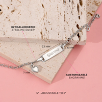 Bijoux pour enfants personnalisés Bracelet à breloques pour filles en argent sterling 925 poli avec cœur bouffant gravable Bracelet de bijouterie fine pour enfants