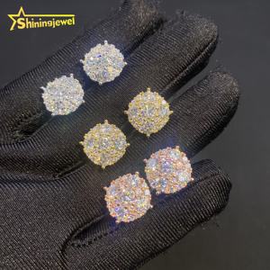 אנייט 12 מ "מ בורג בחזרה יהלומים חתיכים vs vs missanite פרוס החוצה דרך מעבר ליהלום טסטר תכשיטי היפ הופ 925 עגילי הברגה כסף - Product Image 2