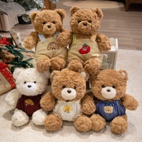 Boneka Beruang Teddy Bulu Keriting Grosir, Boneka Beruang Duduk Lembut dengan Pakaian Kartun untuk Dekorasi Sofa, Hadiah Ulang Tahun Anak