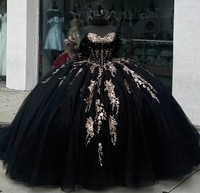 Robes de Quinceañera bordeaux avec appliques de sequins, perles et cristaux, style robe de bal, et robes de 15 ans noires avec nœud et corset, modèle MQ747