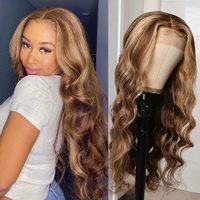Perruque Frontale en Dentelle Blonde Miel Ondulée Ombrée en Cheveux Humains Brésiliens 30 Pouces, Perruque Frontale 4*13 avec Mèches en Cheveux Humains Vierges