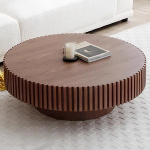 Mesa de té redonda de madera maciza para apartamento pequeño moderno de mediados de siglo, mesa de té de chapa de nogal para sala de estar Retro LD526 - Product Image 2