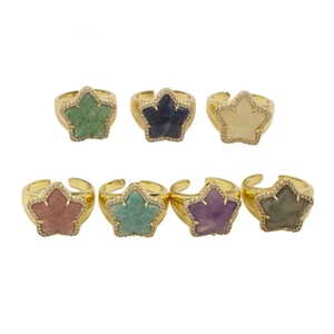 Anillo de Moda Popular Chapado en Oro con Diseño Innovador de Piedra Natural en Forma de Estrella, Anillos de Cobre Sencillos para Mujer, Joyería al por Mayor - Product Image 2