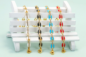 <span class=keywords><strong>Bracelet</strong></span> à breloques réglable en cuivre plaqué <span class=keywords><strong>or</strong></span> avec zircon, chaîne à maillons en forme <span class=keywords><strong>de</strong></span> grains <span class=keywords><strong>de</strong></span> <span class=keywords><strong>café</strong></span> en émail néon coloré, design bohème pour femmes - Product Image 2