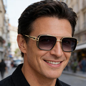 Nouvelles lunettes de soleil rétro européennes et américaines à monture carrée pour hommes, monture noire en PC, protection UV400, pare-soleil de classe 2 - Product Image 5