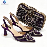 Ensemble Chaussures et Sac Africains Sinya Bourgogne – Talons Slingback à Bout Pointu Ornés de Strass Géométriques et Pochette Assortie pour Mariage et Soirée