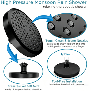 Cabezal <span class=keywords><strong>de</strong></span> Ducha <span class=keywords><strong>de</strong></span> Lluvia <span class=keywords><strong>de</strong></span> 6 Pulgadas <span class=keywords><strong>en</strong></span> ABS + Cromo/Negro Mate con Junta Giratoria <span class=keywords><strong>de</strong></span> Latón, 360° °   Instalación sin Herramientas con Rotación para Baños Pequeños - Product Image 4