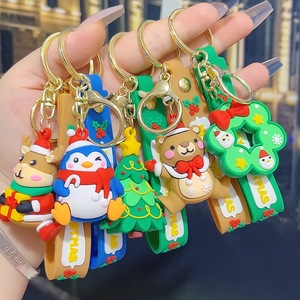 Wholesale <b>Cute</b> Cartoon Elk Snowman Carabiner Keychain New Year Gift; Car Bag Keyring Pendant Doll Cheap 3D Santa Claus - Product Image 3