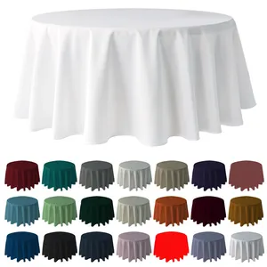 Luxury 132 Round White Table Cloth Polyester 120 Inch Round Tablecloth for Events Wedding Banquet Restaurant
