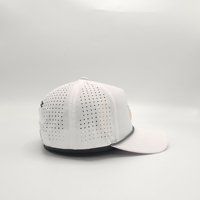 Casquette de baseball OEM personnalisée en polyester imperméable à séchage rapide, avec logo en caoutchouc, 5 panneaux, perforations découpées au laser et trous percés