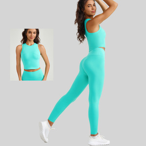 Primavera y verano nuevos trajes deportivos para mujer Chaleco de Yoga Tops hermosa espalda correr cintura alta Fitness medias conjunto de dos piezas - Product Image 1