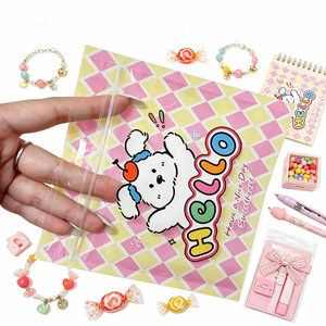 Sac d'emballage personnalisé pour autocollants <span class=keywords><strong>de</strong></span> dessins animés, pochette transparente refermable avec fermeture éclair pour petites entreprises et papeterie - Product Image 2