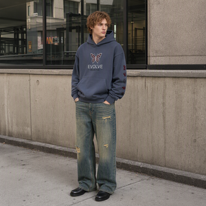 <span class=keywords><strong>Felpa</strong></span> con Cappuccio Unisex Oversize Vintage con Applicazione Grafica a Farfalla, Stile Y2K, Manica Lunga, Abbigliamento Invernale - Product Image 5