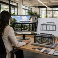 Véranda sur mesure en aluminium noir avec serre en verre préfabriquée, jardin d'hiver, salle de jardin avec verre trempé pour villa et jardin arrière