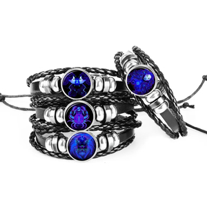 Regalo de Fiesta, Pulsera de Cuero Trenzado Negro con Signo Zodiacal, Virgo Libra, Domo de Cristal Tejido, Regalo de Fiesta - Product Image 3