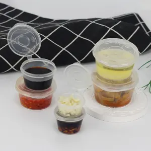 Small Plastic Condiment Food Storage Containers 2 Ounce Plastic Jello Shot Cup Containers with Snap on Leak Proof Lids