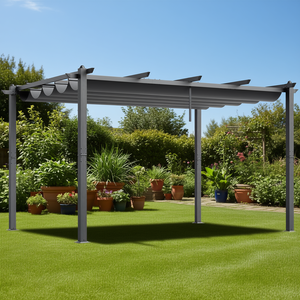 Pergola Retrattile da Esterno in Alluminio Grigio 10x13 con Tenda Parasole, Design Contemporaneo e Durevole - Product Image 2